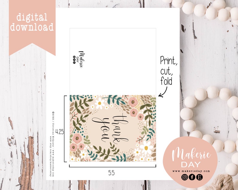 Floral Thank You Card Digital Download Printable Card - Etsy