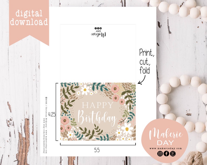 Floral Birthday Card Digital Download Printable Card image 2