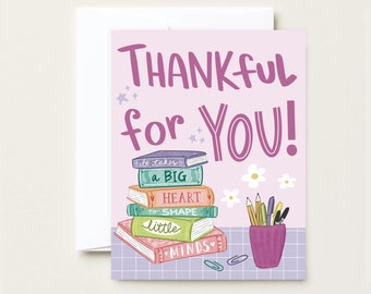 Thankful for You - Teacher Book Theme  - Teacher Appreciation Greeting Card