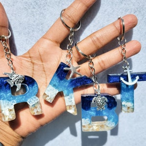 Ocean Theme Gift, Beach Keychain, Ocean Keychain, Resin Letter Keychain,  Sea Turtle Accessories, Boat Life, Anchor Charm, Ocean Lover Gift