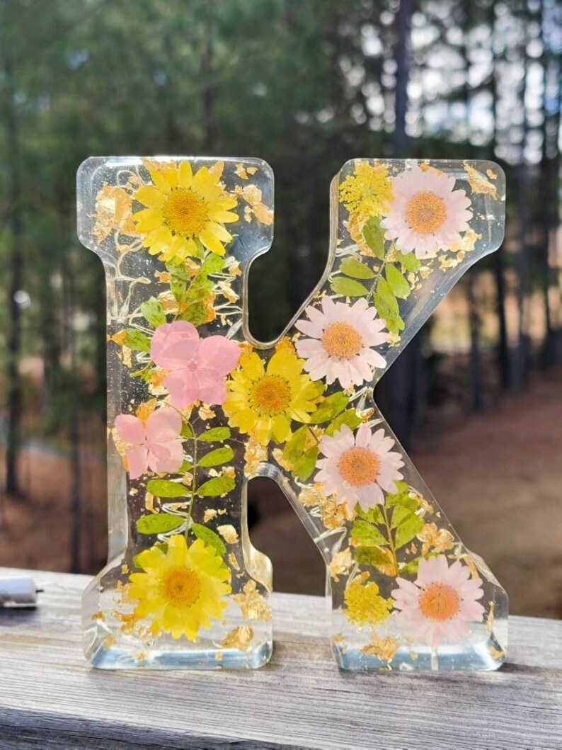 Custom LED Letter With Light Resin Letter With Flowers Resin Etsy