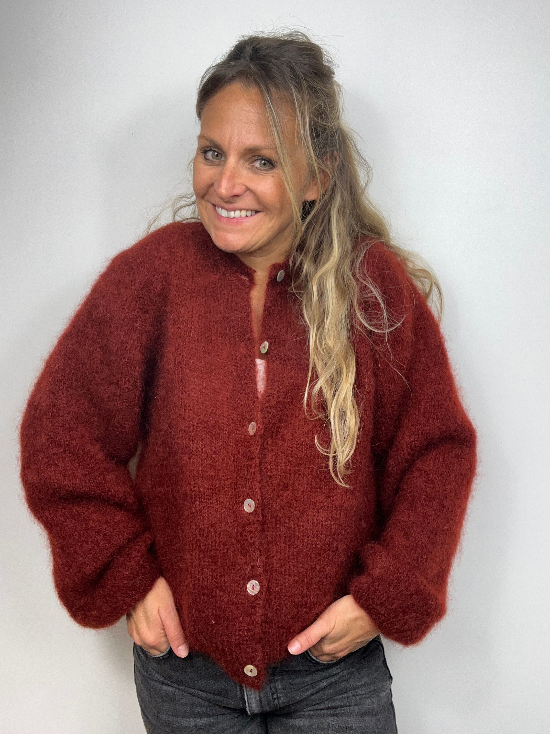 Gilet rouge bordeaux en mohair et boutons nacre Etsy France