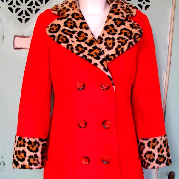Vintage Wollmantel mit Leopardenmuster zweireihig Fashionbilt Casuals 1960s 1970s