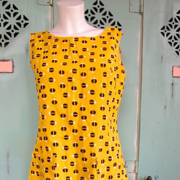 Vintage Rare Fritzi of California Twiggy Shift Dress with Pockets Cotton Chic 1960s 1950s