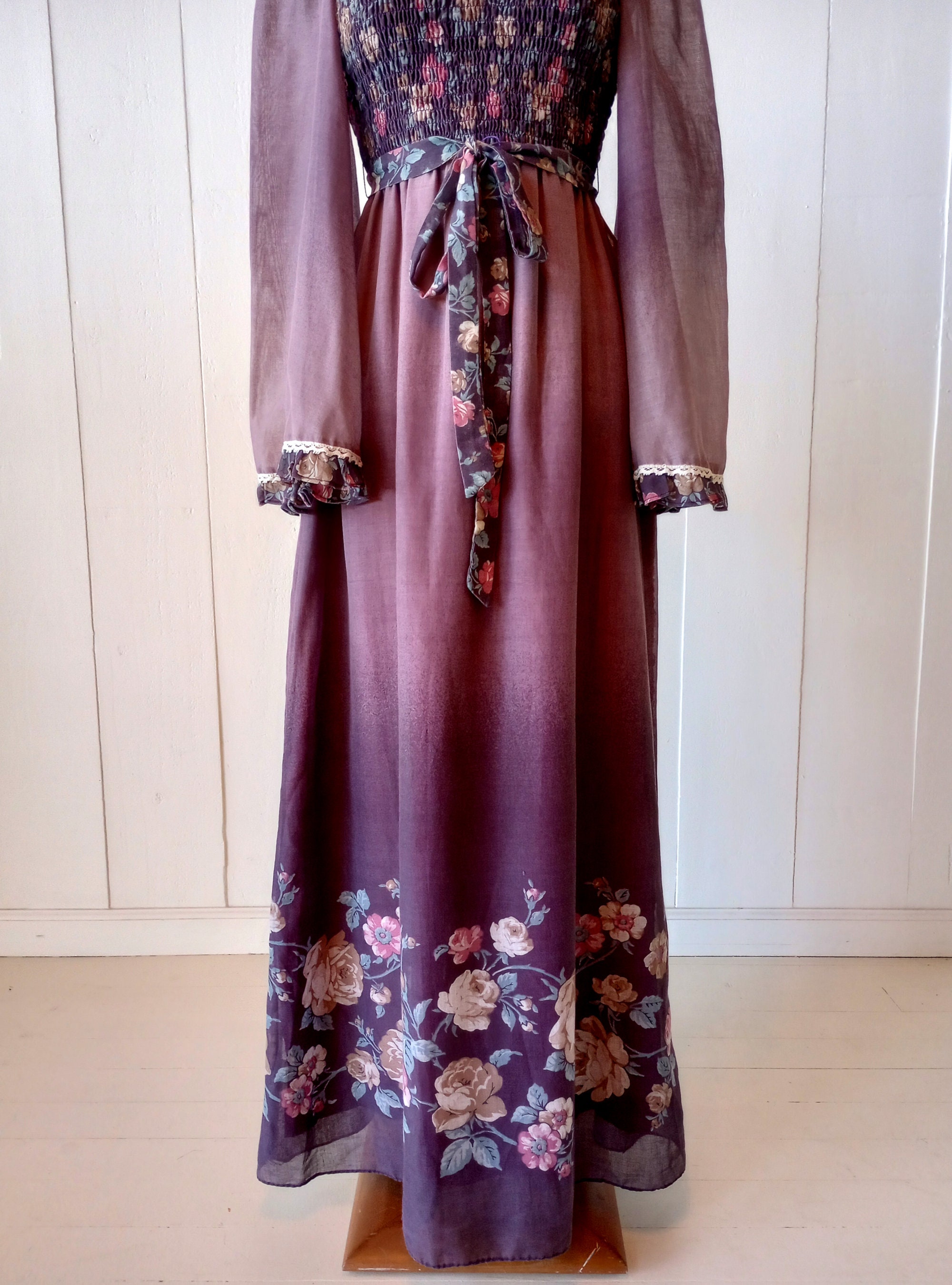 Vintage Prairie Dress 1970s Gunne Sax Style Floral Ombre Romantic Maxi ...