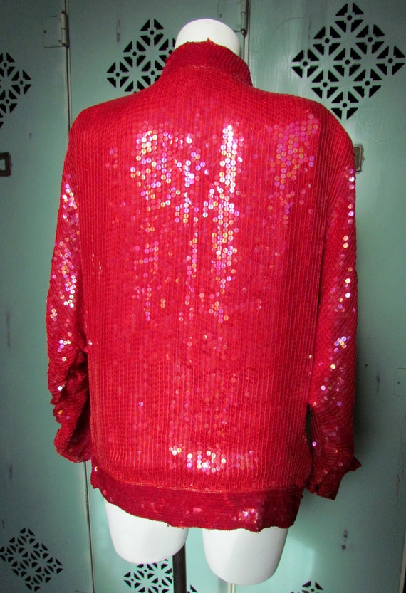 1980s Vintage Sequin Silk Bomber Jacket with Bead… - image 5