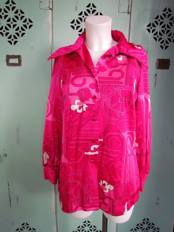 Vintage Psychedelic Shirt Funky Mod 1960s 1970s G… - image 1