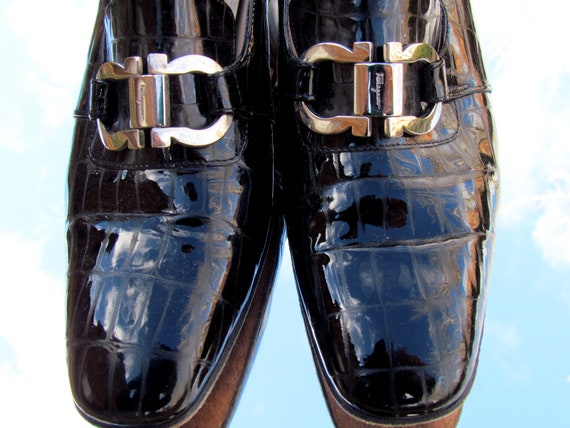 Vintage FERRAGAMO Heels Patent Leather Loafers Cr… - image 3
