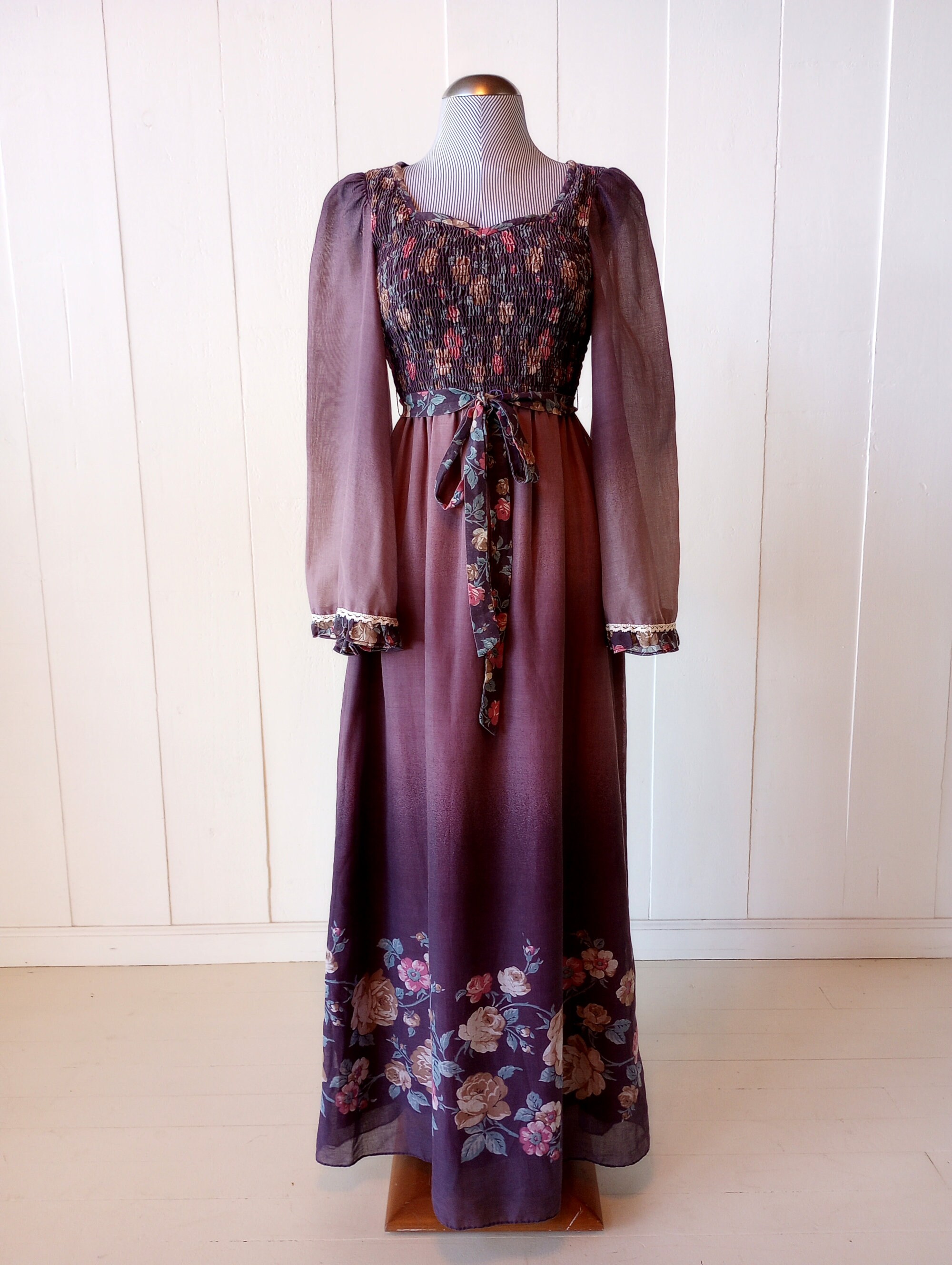 Vintage Prairie Dress 1970s Gunne Sax Style Floral Ombre Romantic Maxi ...