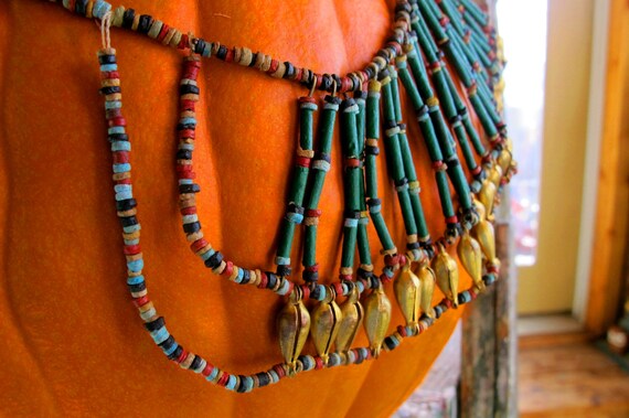 Vintage  Beaded Bib Necklace Collar Style Egyptia… - image 4