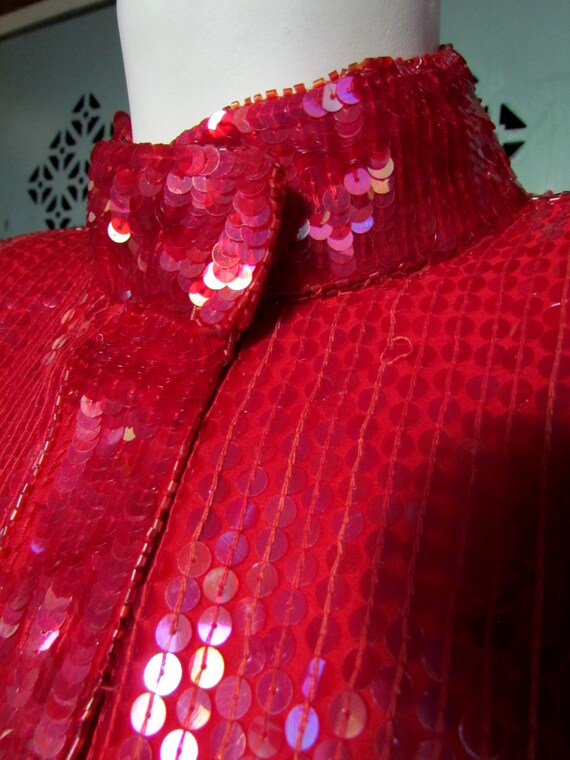 1980s Vintage Sequin Silk Bomber Jacket with Bead… - image 3