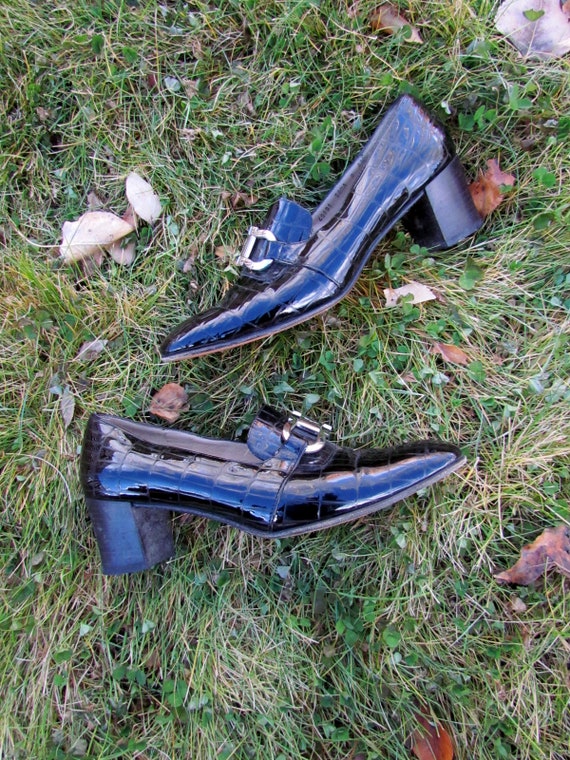 Vintage FERRAGAMO Heels Patent Leather Loafers Cr… - image 9