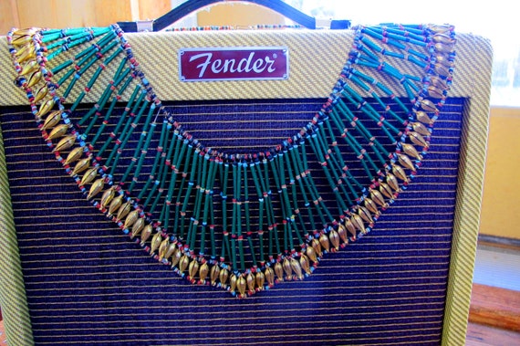 Vintage  Beaded Bib Necklace Collar Style Egyptia… - image 7