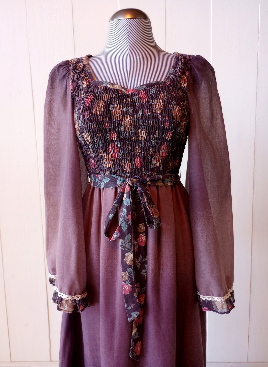Vintage Prairie Dress 1970s Gunne Sax Style Floral Ombre Romantic Maxi ...