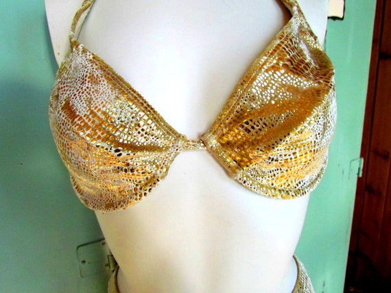 Vintage Gold Bikini Velvet Snake Animal Print Hot… - image 8