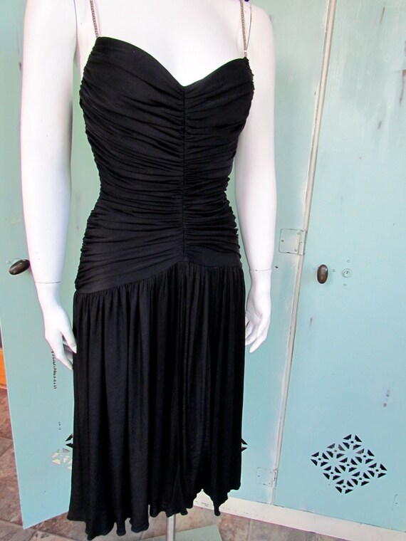 Vintage 1970s Casadei Ruched Dress with Rhinestone