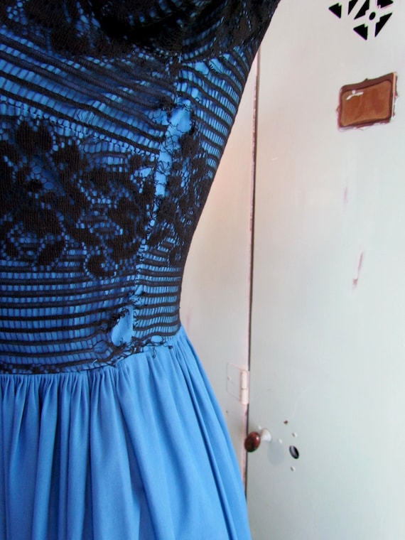 Vintage 60s 70s Prairie Dress with Black Crochet Lace… - Gem