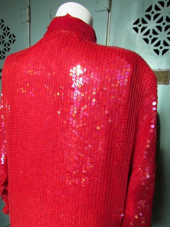 1980s Vintage Sequin Silk Bomber Jacket with Bead… - image 6
