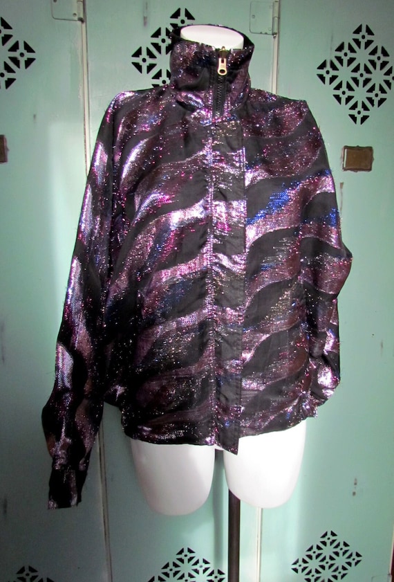 Vintage Reversible Tinsel and Satin Bomber Jacket 