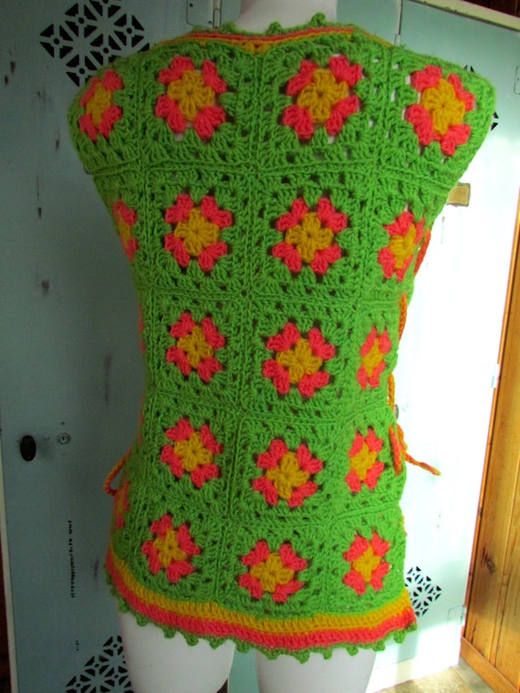 Vintage Neon Granny Square Vest Crochet Tank Hipp… - image 8