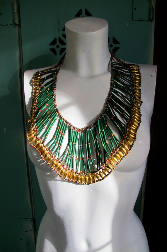 Vintage  Beaded Bib Necklace Collar Style Egyptia… - image 2