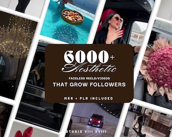 May include: A collage of images featuring a variety of aesthetic scenes, including a chandelier, a pool, a car, and a bouquet of pink roses. The text "6000+ Aesthetic" and "That Grow Followers" is displayed on a brown background.