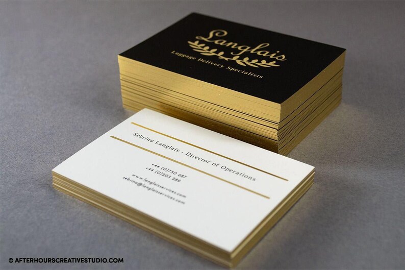200 Gold or Silver Edge Business Cards FREE SET UP Single Etsy