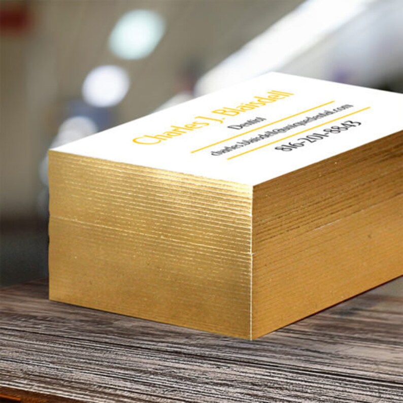 200 Gold or Silver Edge Business Cards FREE SET UP Single Etsy