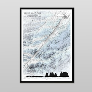 Great Glen Way-kaart en hoogteprofiel. Scottish Outdoor Challenge-cadeau voor wandelaars/wandelaars/fietsers. Verkrijgbaar met je naam en datum.