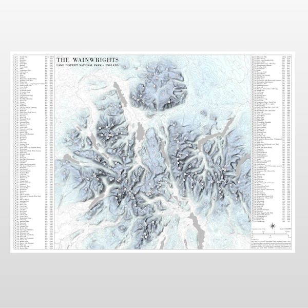 Wainwrights Bagging Map, Lake District National Park. Tick List by Height. More colours. Poster Gift Fell / Hill Walkers / Mountaineering