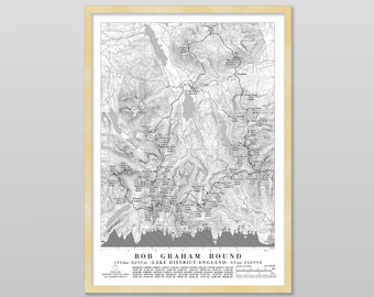 Bob Graham Round Map with Elevation Profile. Gift for Fell Runner / Walker / Outdoor / Mountaineering. Available with your name, date, time.
