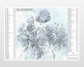 Wainwrights Bagging Map, Lake District National Park. Tick List by Height. More colours. Poster Gift Fell / Hill Walkers / Mountaineering