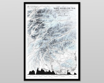 West Highland Way Map & Elevation Profile. Scottish Outdoor Challenge Gift for Walkers / Hikers / Cyclists. Available with your name / date.