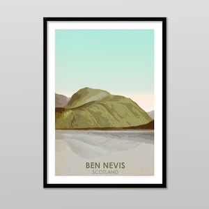 Ben Nevis Scotland Vintage Style Print Gift. Challenge, Favourite Mountain, Event, Poster / Wall Art Memento. Personalised. Several colours.