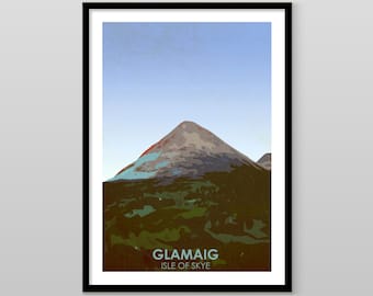 Glamaig Isle of Skye Scotland Vintage Style Print Gift. Hill Challenge, Event, Poster / Wall Art Memento. Personalised. Several colours.