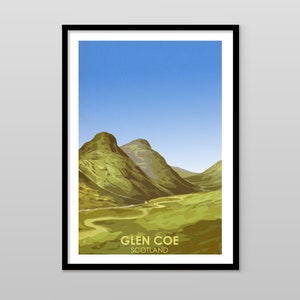 Glen Coe, Highlands Scotland, Vintage Style Print Gift. Glencoe Challenge, Event, Poster / Wall Art Memento. Personalised. Several colours.