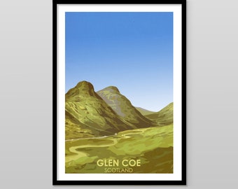 Glen Coe, Highlands Scotland, Vintage Style Print Gift. Glencoe Challenge, Event, Poster / Wall Art Memento. Personalised. Several colours.