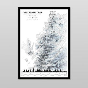 Kaart en hoogteprofiel Cape Wrath Trail. Scottish Outdoor Challenge-cadeau voor wandelaars/wandelaars/fietsers. Verkrijgbaar met je naam/datum.