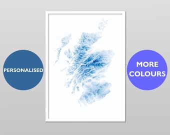 Scotland Map on Archival Paper. Scottish Poster Gift. Several Colours, Personalisation Available.