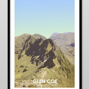 Aonach Eagach Glen Coe, Highlands Scotland. Vintage Style Print Gift. Glencoe Challenge, Poster / Wall Art. Personalised. Several colours.