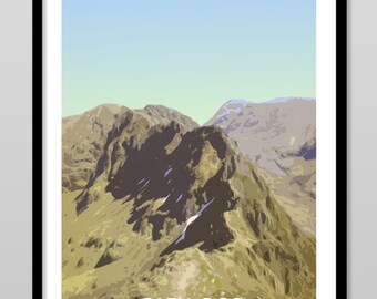 Aonach Eagach Glen Coe, Highlands Scotland. Vintage Style Print Gift. Glencoe Challenge, Poster / Wall Art. Personalised. Several colours.