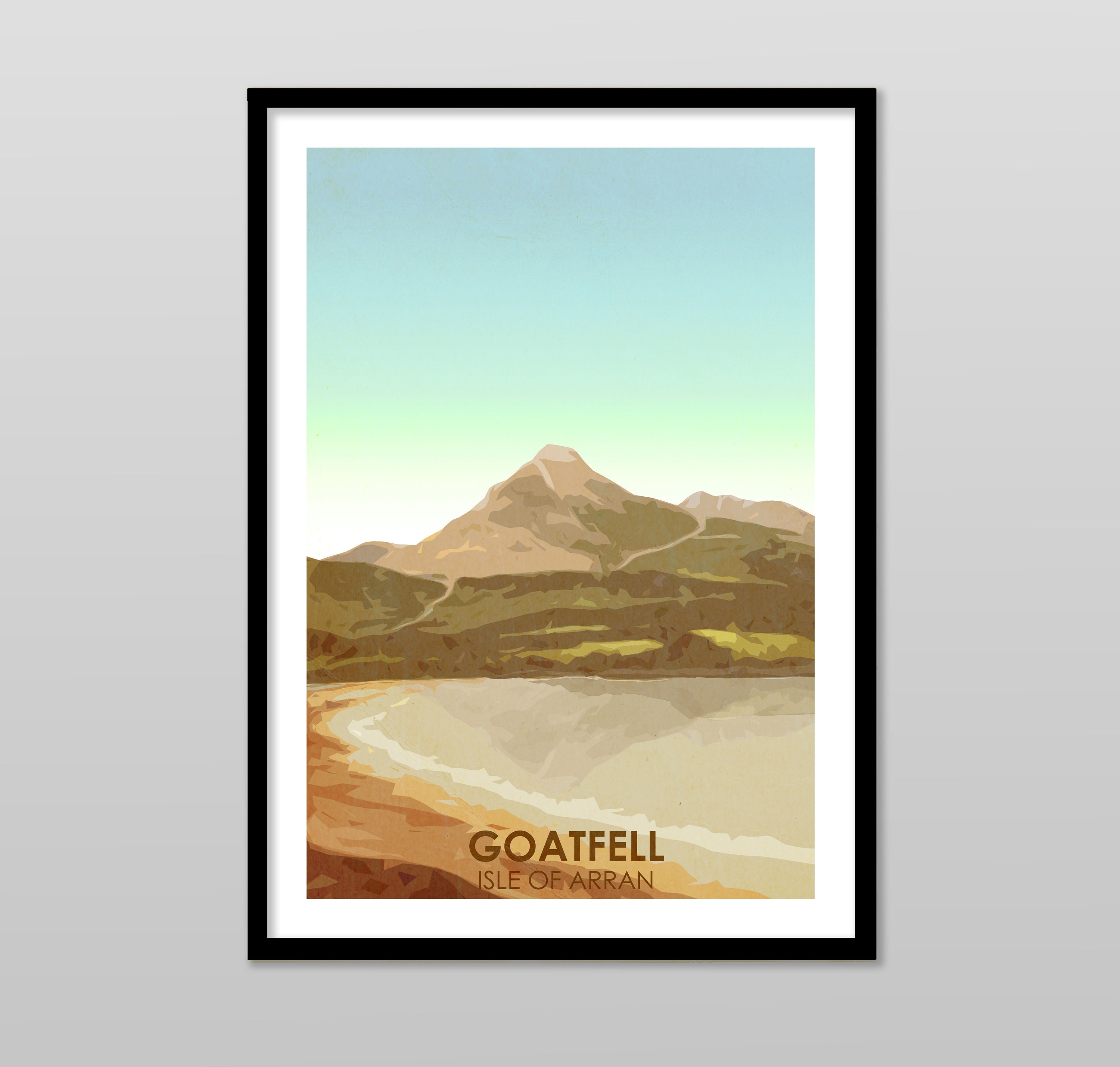 Goatfell Isle of Arran Scotland. Vintage Style Print Gift. Challenge, Favourite Mountain, Poster / Wall Art. Personalised. Several colours.