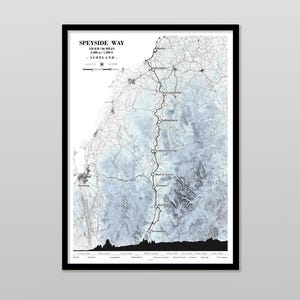 Speyside Way-kaart en hoogteprofiel. Scottish Outdoor Challenge-cadeau voor wandelaars/wandelaars/fietsers. Verkrijgbaar met je naam/datum.