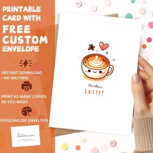 Thanks a Latte Card | Coffee Pun Thank You Card | Cute Printable Friend Appreciation | Funny Digital Greeting Card | Coffee Lover Gift