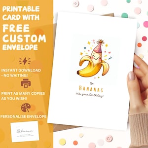 C'est votre carte d'anniversaire Allez bananes – Carte d'anniversaire banane amusante à imprimer | Jeu de mots en téléchargement numérique pour carte de voeux d'anniversaire