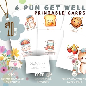 Funny Get Well Soon Card Bundle | 6 Punny Printable Cards for Recovery & Encouragement | Cute Digital Get Well Notes | Instant Download