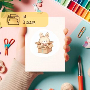 Cute Bunny Birthday Card ,Instant Download, Printable Watercolor Illustration Card, Easter Themed Card , Kawaii Bunny in a Gift Box