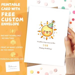 Carte d'anniversaire Un autre voyage autour du soleil | Jeu de mots imprimable Thème du système solaire | Carte de voeux d'anniversaire espace extra-atmosphérique en téléchargement numérique | Drôle