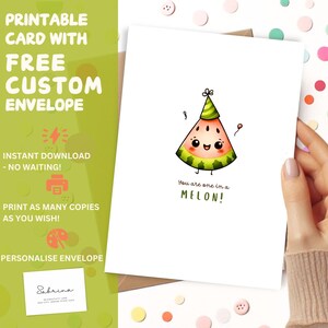 You’re One in a Melon Birthday Card – Cute Printable Watermelon Pun Card for Kids or Friends | Fun Summer Fruit Digital Card