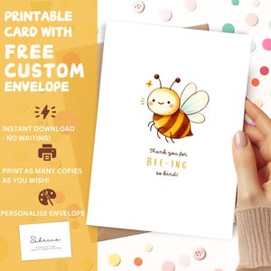Merci d'avoir été si gentil | Carte de remerciement mignonne abeille | carte numérique abeille aquarelle | Appréciation d'un enseignant, d'un ami ou d'un enfant